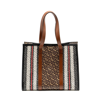 Burberry Monogram Stripe Tote Purse Canvas/Leather Multicolour