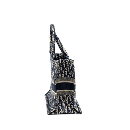 Medium Book Tote Blue Dior Oblique Embroidery