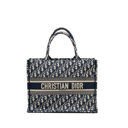 Medium Book Tote Blue Dior Oblique Embroidery