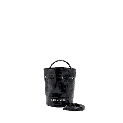 BALENCIAGA Everyday Drawstring Bucket Purse Black