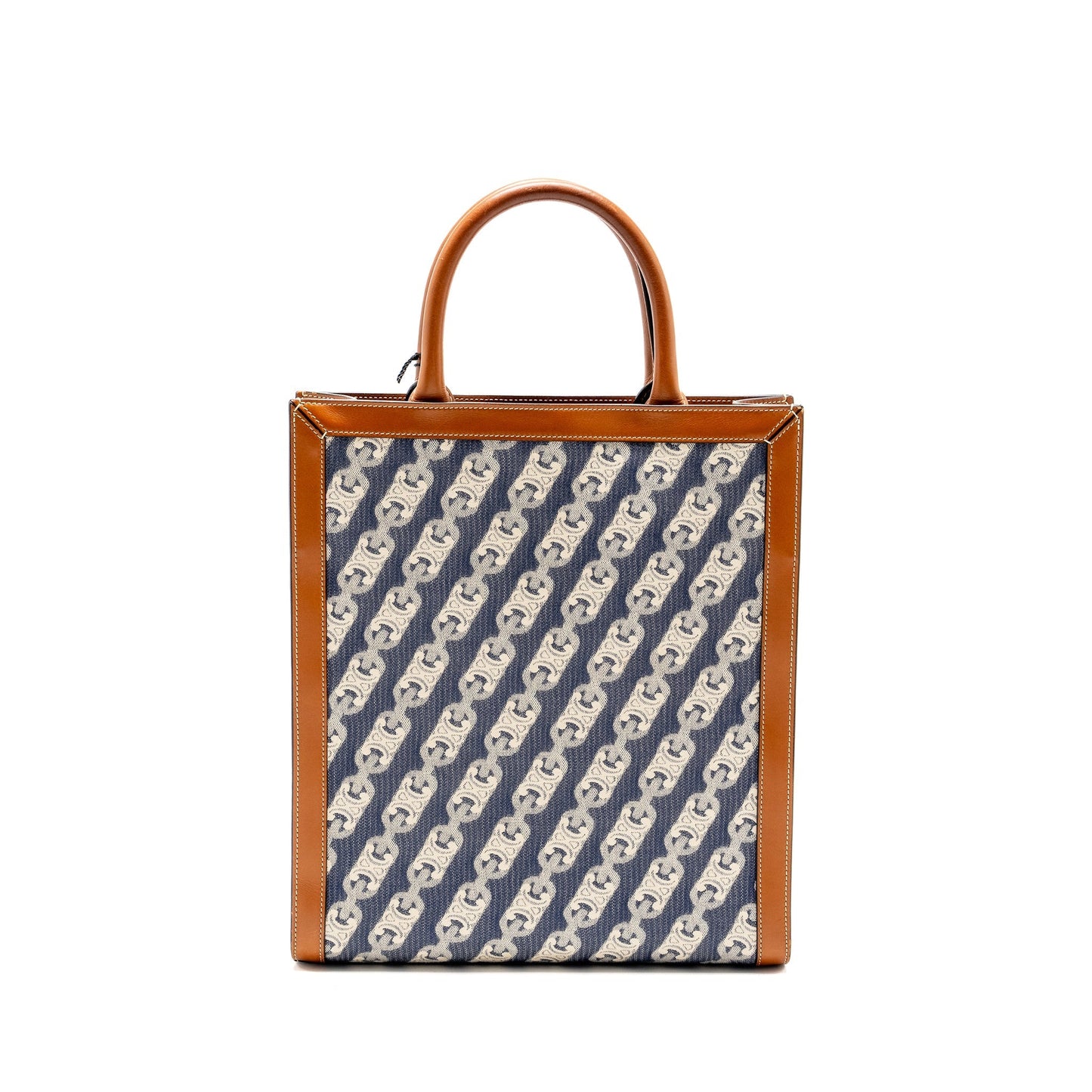 Luxury CELINE Vertical Cabas Tote in Triomphe Denim /Leather Navy/Tan