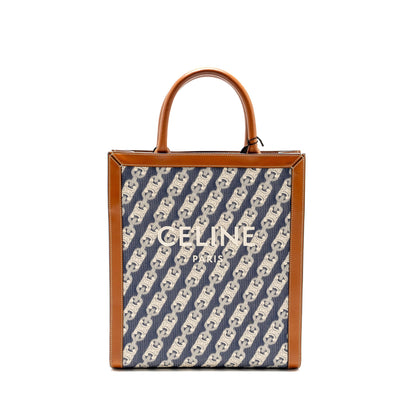 Luxury CELINE Vertical Cabas Tote in Triomphe Denim /Leather Navy/Tan GHW