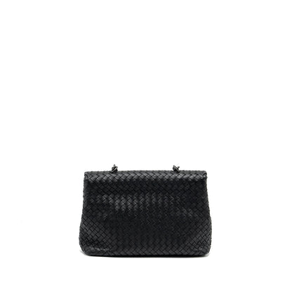 Bottega Veneta Single Chain Flap Purse Leather Black with Black Hardware