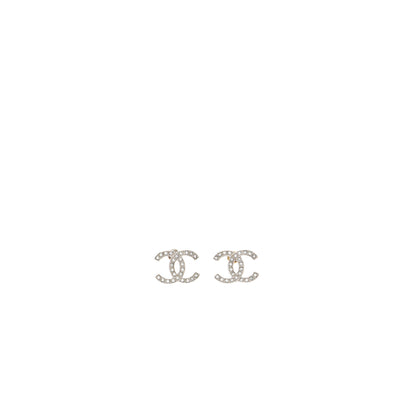 Chanel 22C CC Logo Earrings Crystal SHW