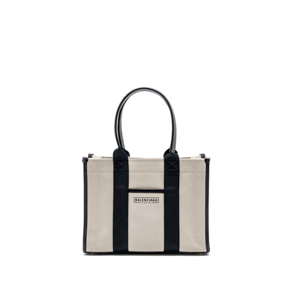 BALENCIAGA Small Tote Purse Canvas/ Leather Black/White