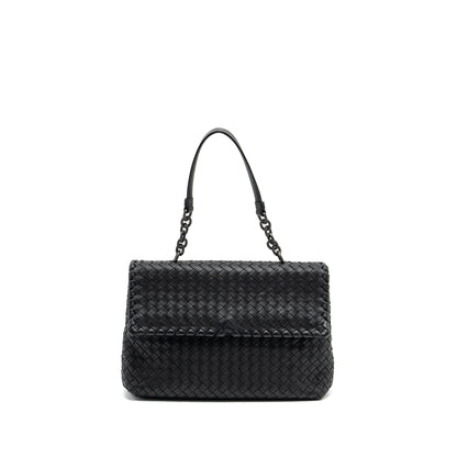 Bottega Veneta Single Chain Flap Purse Leather Black with Black Hardware