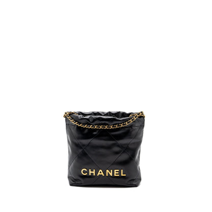 Chanel mini 22 bag shiny calfskin black GHW (microchip)