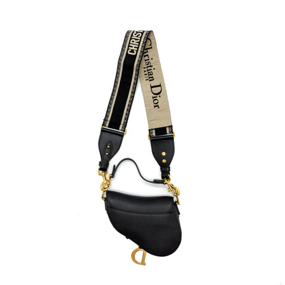 Dior Mini Saddle Purse Calfskin Black With An Extra Dior Strap