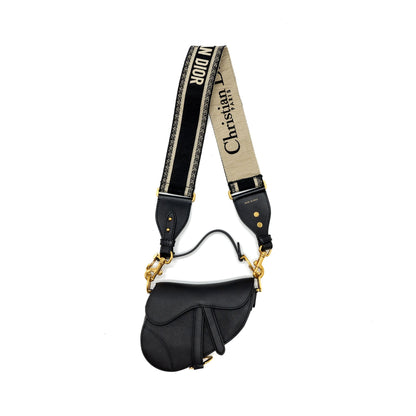 Dior Mini Saddle Purse Calfskin Black With An Extra Dior Strap