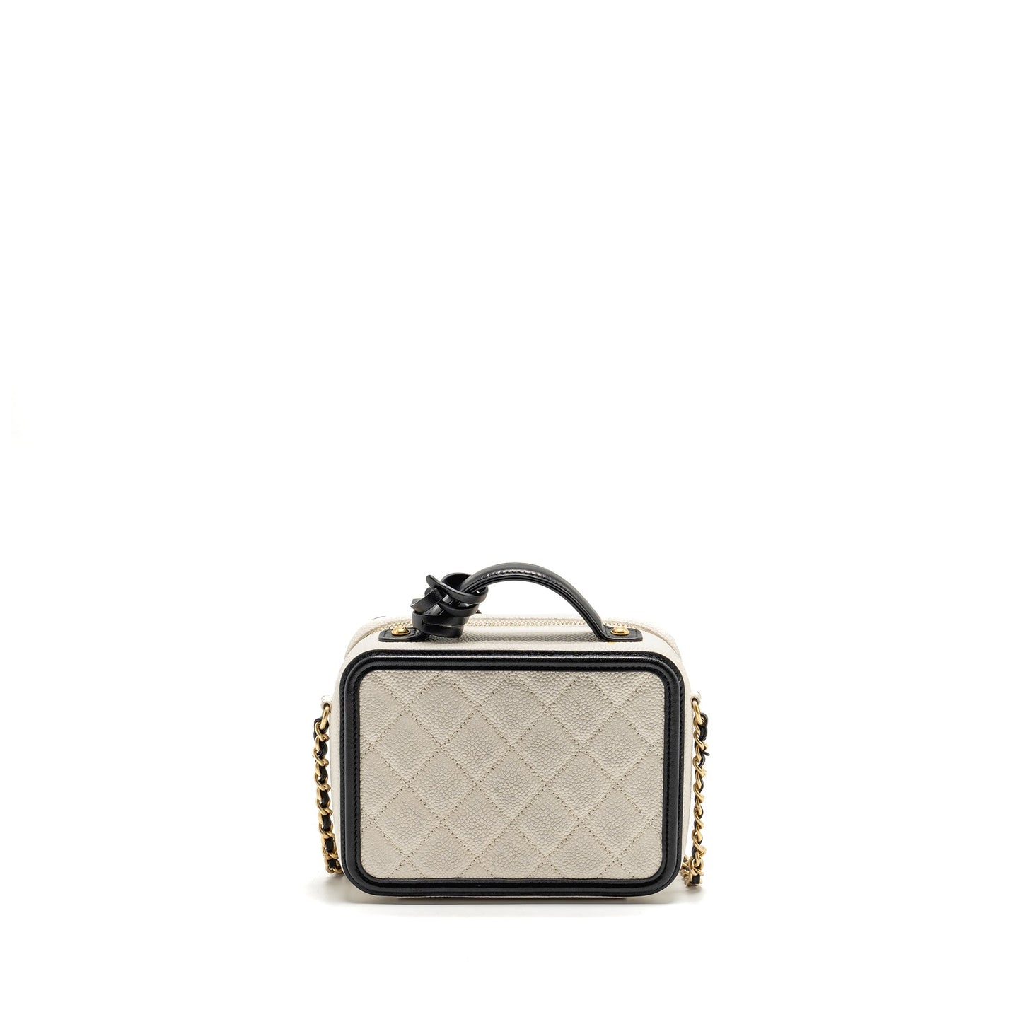 Chanel CC Filigree Vanity Case Caviar White/Black GHW
