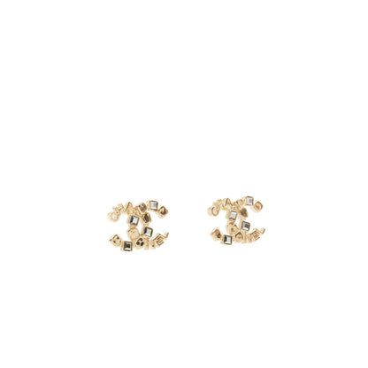 Chanel Letter and Square CC Earrings Light Gold Tone