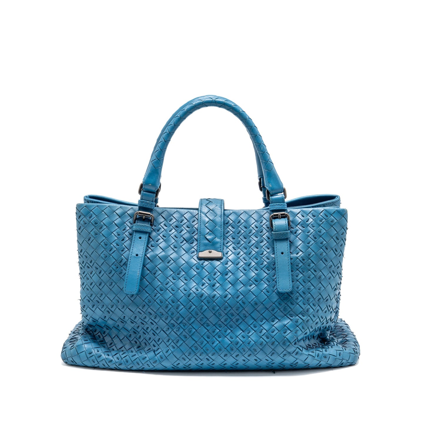 Bottega Veneta Intrecciato Roma Large Tote Purse Leather Blue Black Hardware