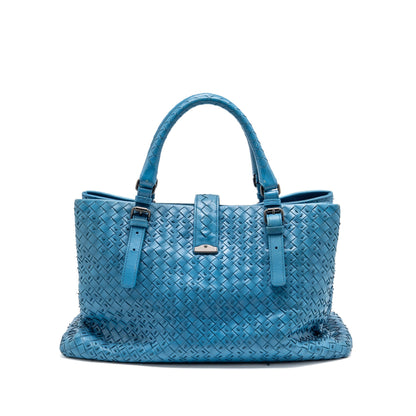 Bottega Veneta Intrecciato Roma Large Tote Purse Leather Blue Black Hardware