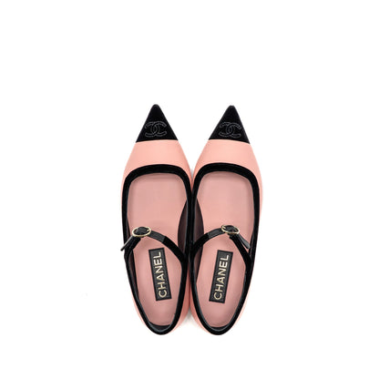 Chanel Size 38.5 Mary Janes lambskin/velvet Pink/Black LGHW