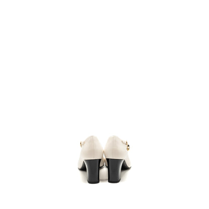 Chanel size 37C Mary Janes heel pumps lambskin / patent leather white/ black