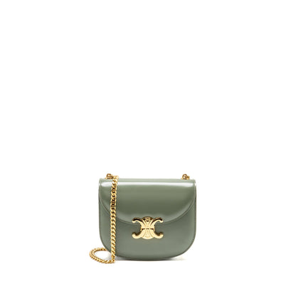 Celine Besace Clea Triomphe Chain Purse Shiny Calfskin Green
