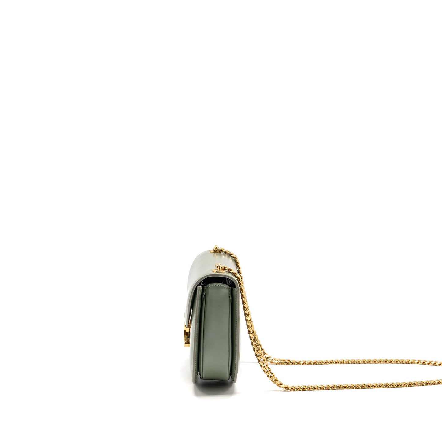 Celine Besace Clea Triomphe Chain Purse Shiny Calfskin Green