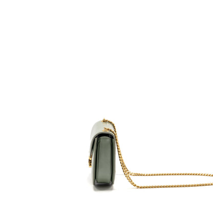 Celine Besace Clea Triomphe Chain Purse Shiny Calfskin Green