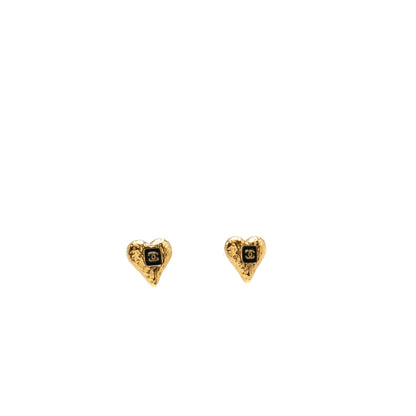 Chanel CC Heart Earrings Gold Tone