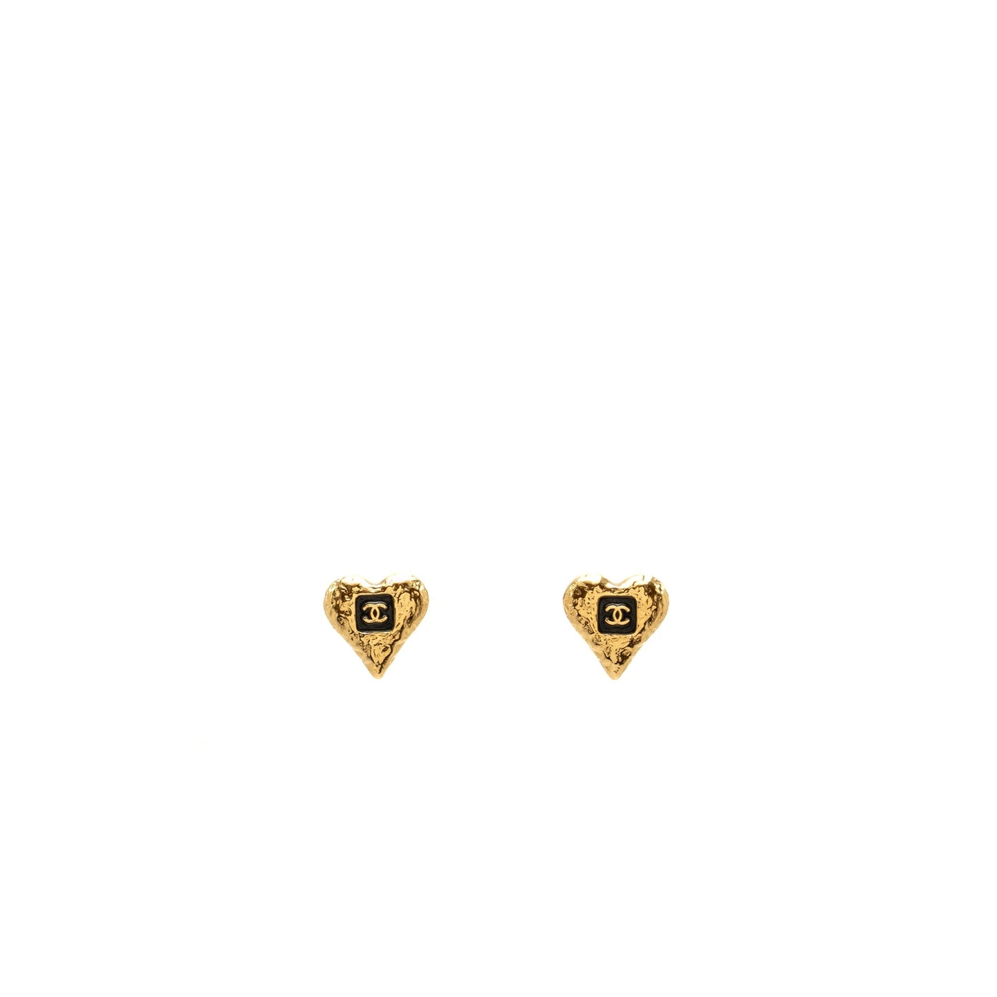 Chanel CC Heart Earrings Gold Tone