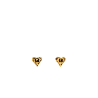 Chanel CC Heart Earrings Gold Tone
