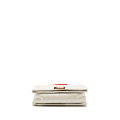 Chanel Boy Bag Metal Squared Lambskin White/Red GHW