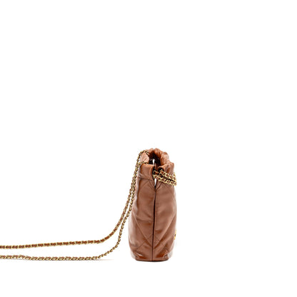Chanel Mini 22 Bag Shiny Calfskin Caramel GHW (Microchip)