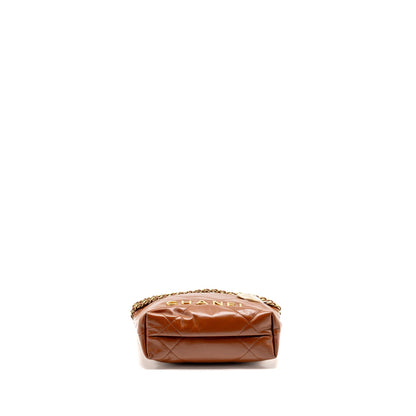 Chanel Mini 22 Bag Shiny Calfskin Caramel GHW (Microchip)