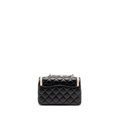 Chanel 23B Quilted Mini Rectangular Flap Bag Lambskin Black/Beige LGHW (Microchip)