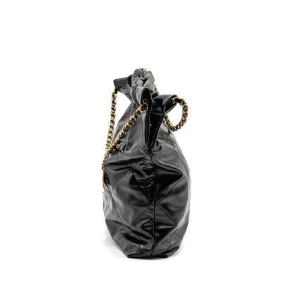 CHANEL Medium 22 Bag Shiny Calfskin Black GHW (Microchip)