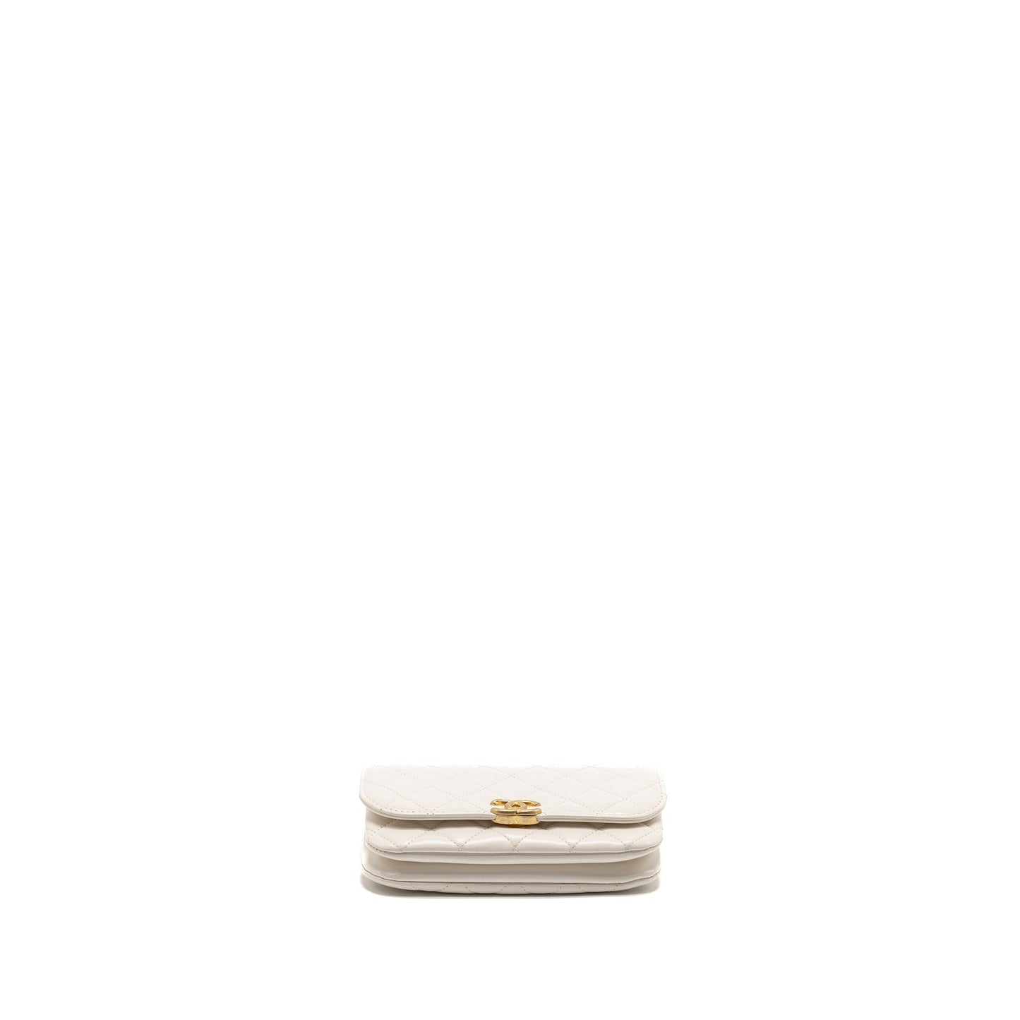 Chanel Flap Phone Holder with Chain Shiny Lambskin White GHW (Microchip)