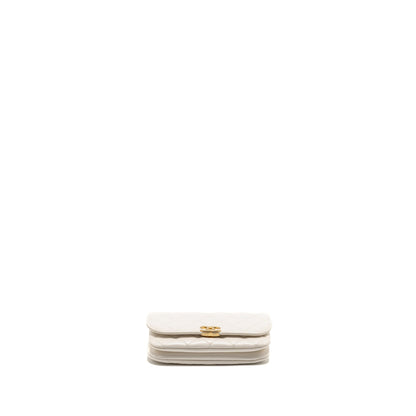 Chanel Flap Phone Holder with Chain Shiny Lambskin White GHW (Microchip)