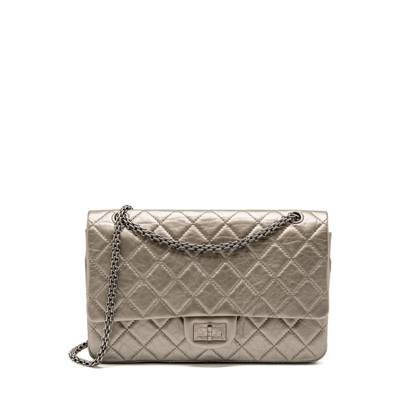 Chanel Maxi 2.55 Reissue Flap Bag Aged Calfskin IridescentÂ Light Grey Ruthenium Hardware