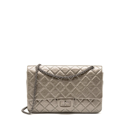Chanel Maxi 2.55 Reissue Flap Bag Aged Calfskin IridescentÂ Light Grey Ruthenium Hardware