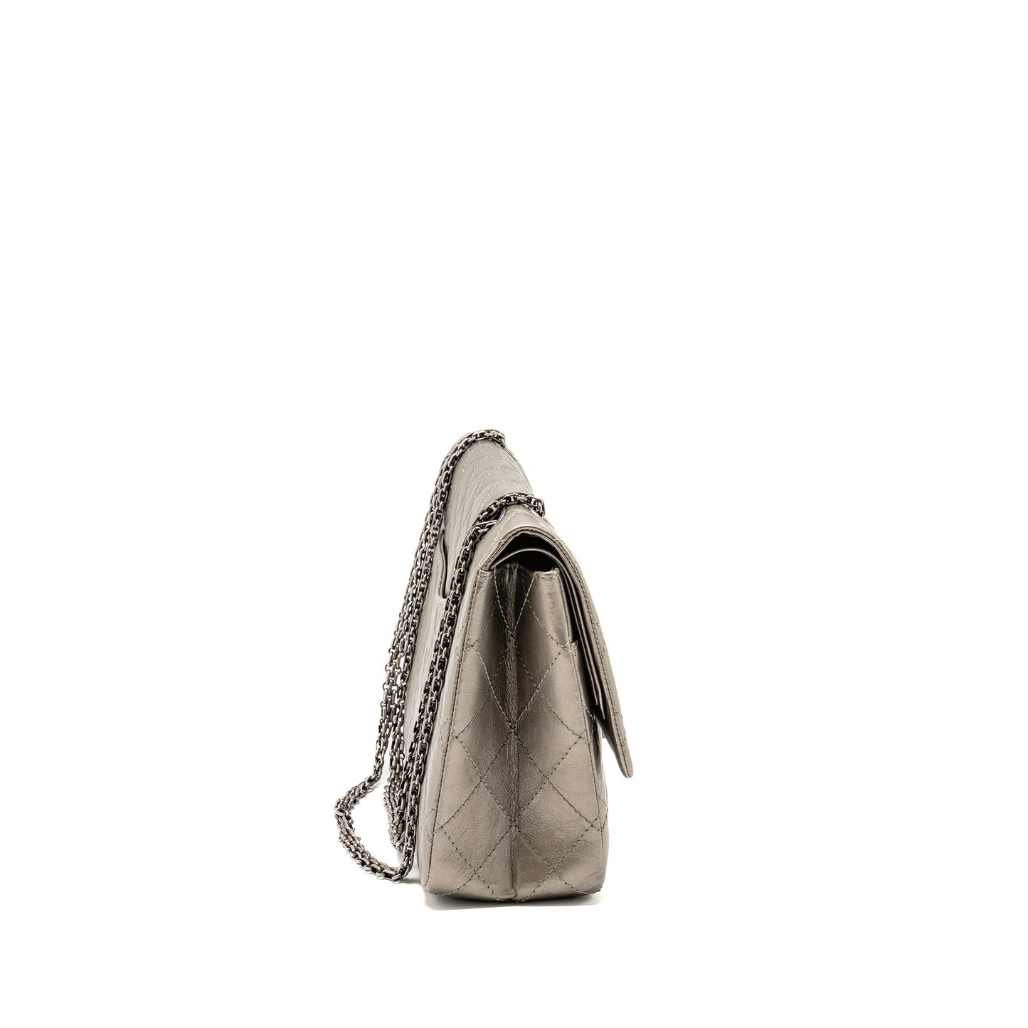 Chanel Maxi 2.55 Reissue Flap Bag Aged Calfskin IridescentÂ Light Grey Ruthenium Hardware
