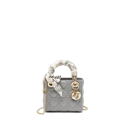 Mini Lady Dior Lambskin Iridescent Grey