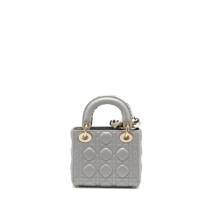 Mini Lady Dior Lambskin Iridescent Grey