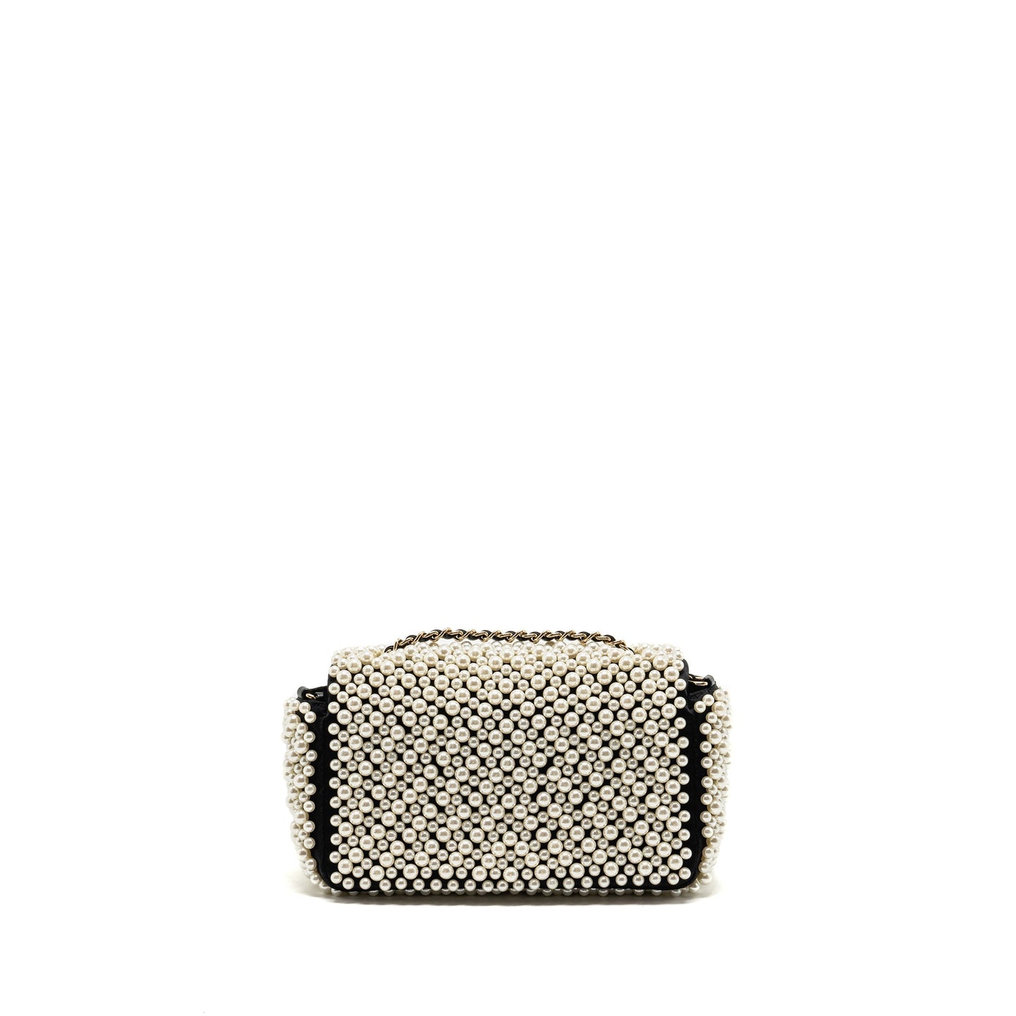 Chanel 19S pearl flap mini rectangular flap bag satin/ lambskin black LGHW