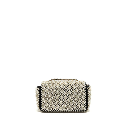 Chanel 19S pearl flap mini rectangular flap bag satin/ lambskin black LGHW