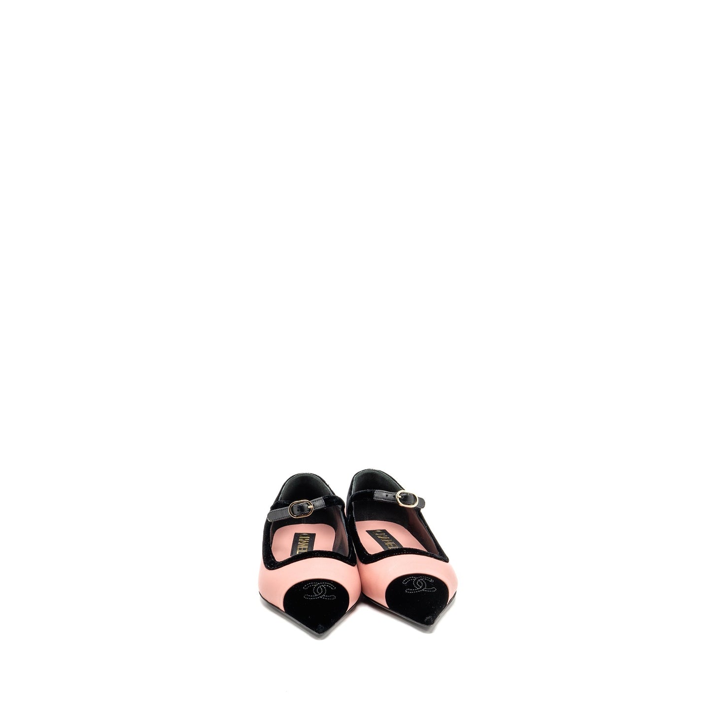 Chanel Size 38 Mary Janes Lambskin/Velvet Pink/Black LGHW