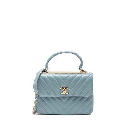 Chanel Top Handle Trendy CC Flap Bag Chevron Lambskin Blue LGHW