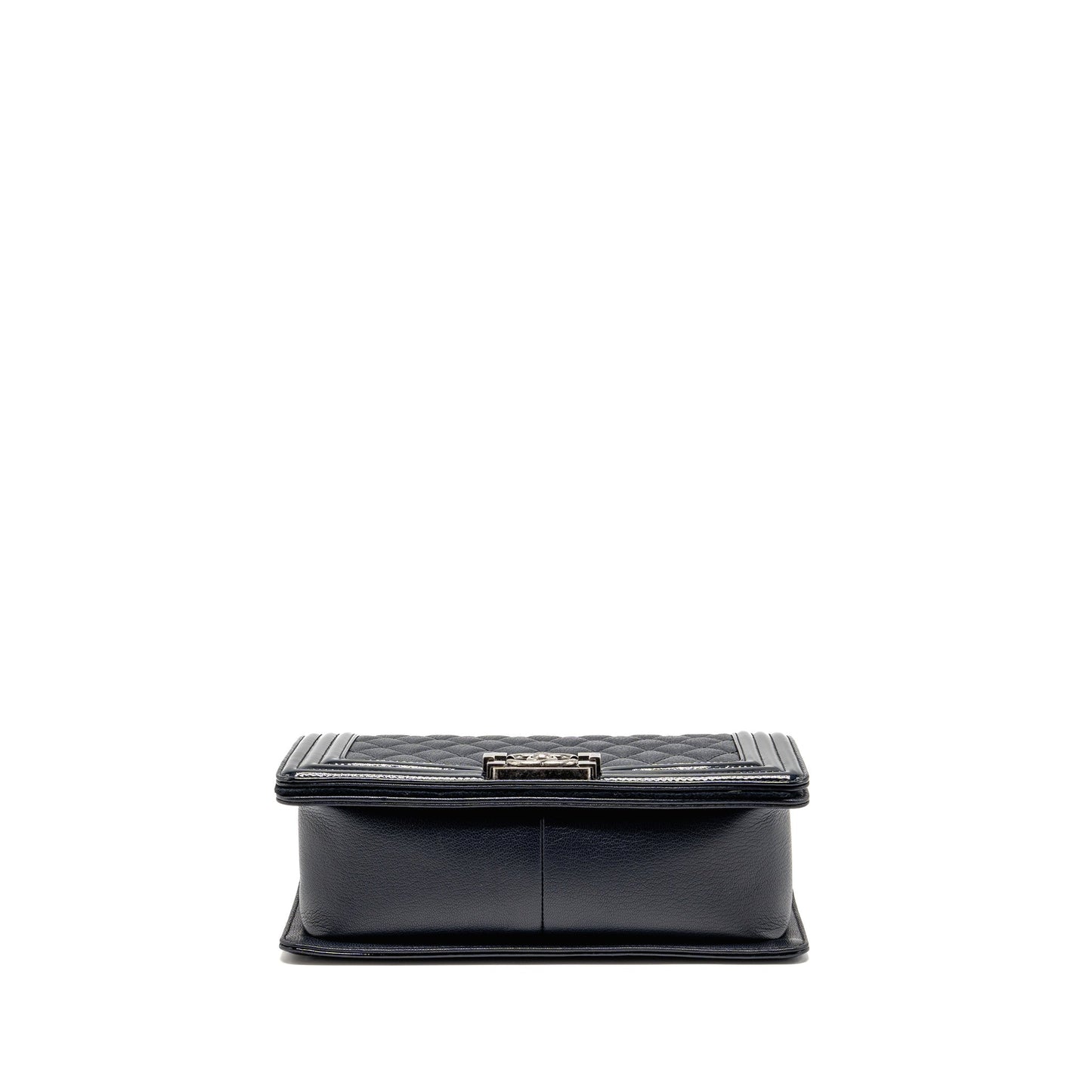 Chanel Medium Boy Bag Grained Calfskin Navy Ruthenium Hardware