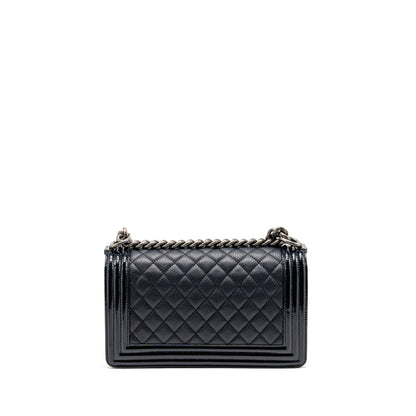Chanel Medium Boy Bag Grained Calfskin Navy Ruthenium Hardware