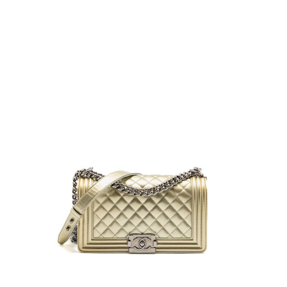 Chanel Medium Boy Bag Metallic Patent Calfskin/Metallic Lambskin Gold/Silver SHW