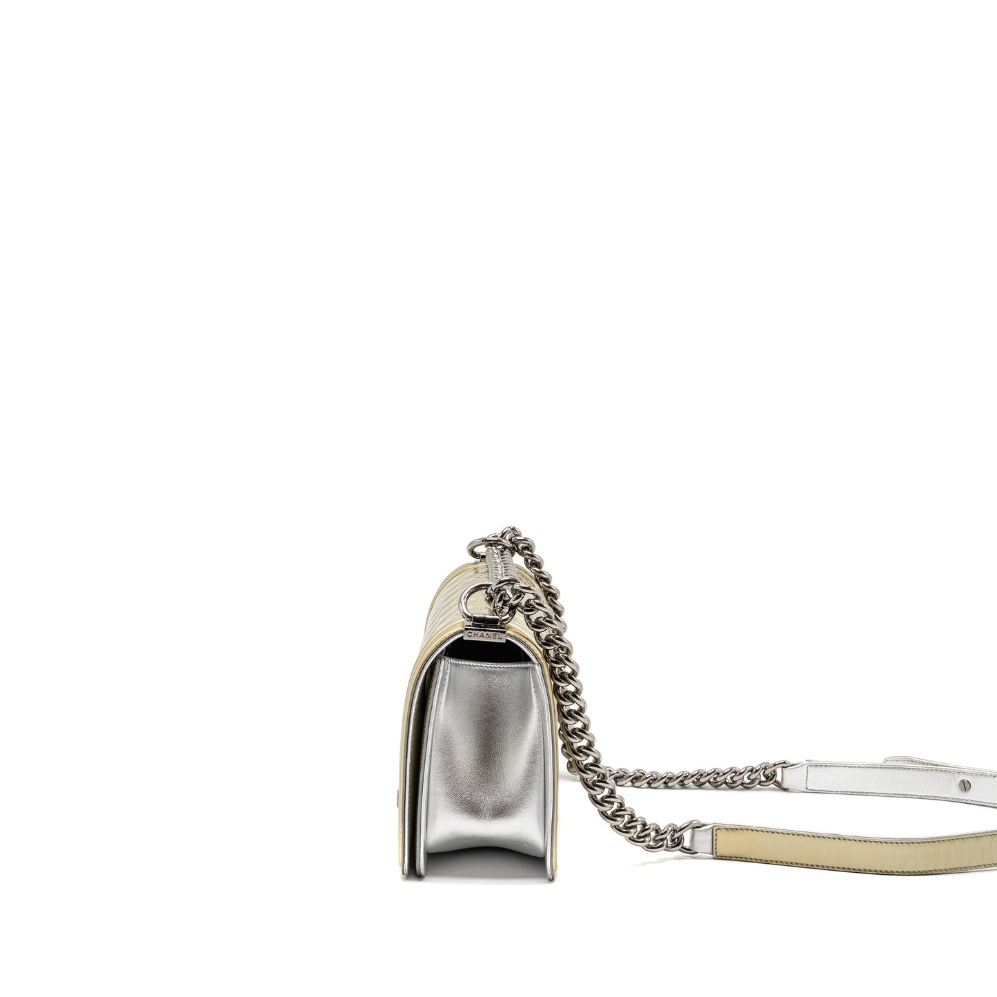 Chanel Medium Boy Bag Metallic Patent Calfskin/Metallic Lambskin Gold/Silver SHW