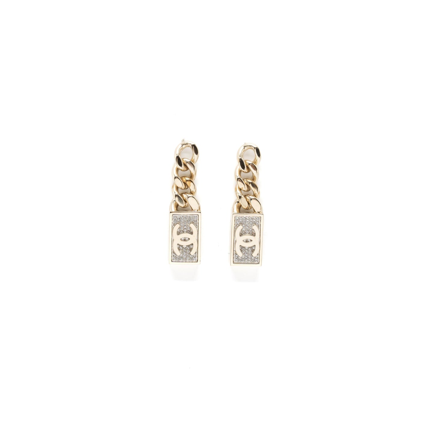 Chanel CC Logo Drop Earrings Crystal Gold Tone