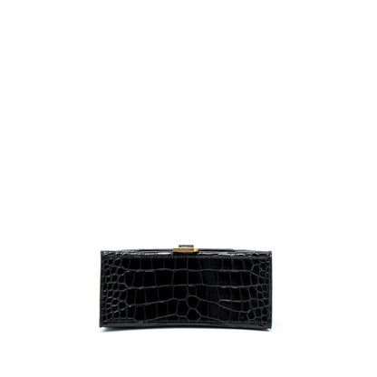 Balenciaga Hourglass Small Handbag Crocodile-Embossed Calfskin Black