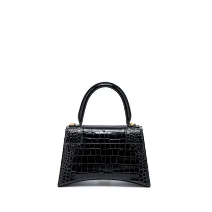Balenciaga Hourglass Small Handbag Crocodile-Embossed Calfskin Black