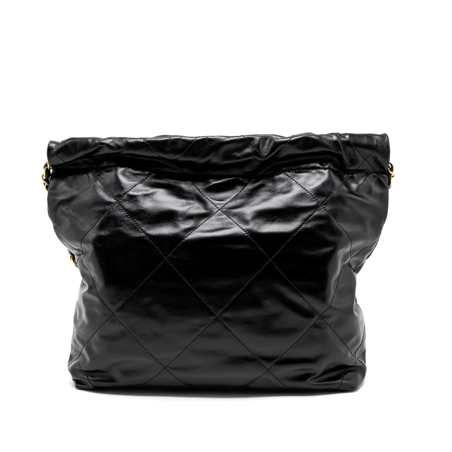 Chanel Small 22 Bag Gold Letter Shiny Calfskin Black Brushed GHW (Microchip)