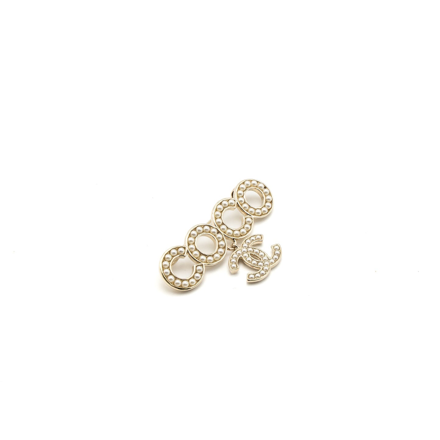 Chanel Coco Logo Brooch Pearl Light Gold Tone
